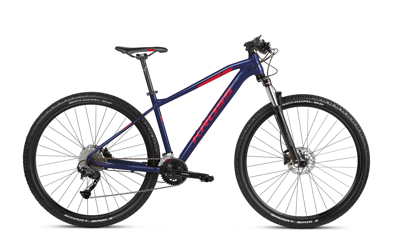 Kross Level 2.0 maastopyörä isoilla 29" renkailla ja tyylikkäänä sini-punaisena värinä.